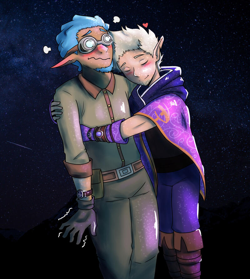 Opus hugging their new, flustered boyfriend Ephram Wixwicket. ✦ Collab w/ TsunamiCoRyan