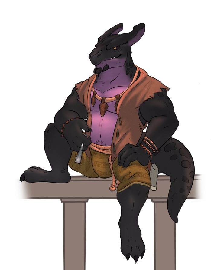Isnath sits with a chisel. ✦ Done by Orion